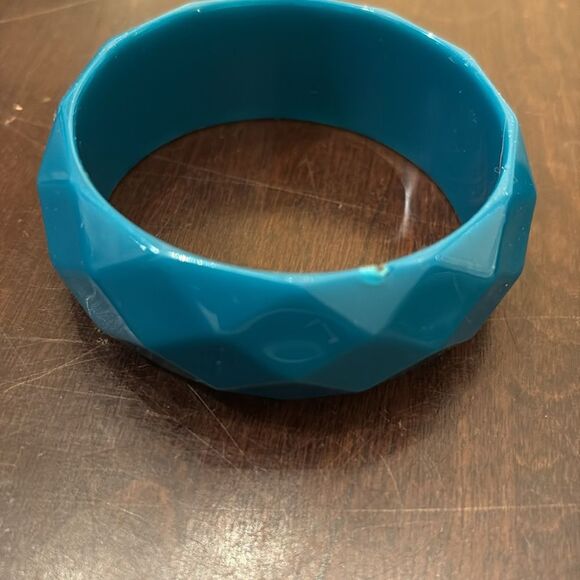 Teal Faceted Bangle Bracelet - Picture 2 of 3